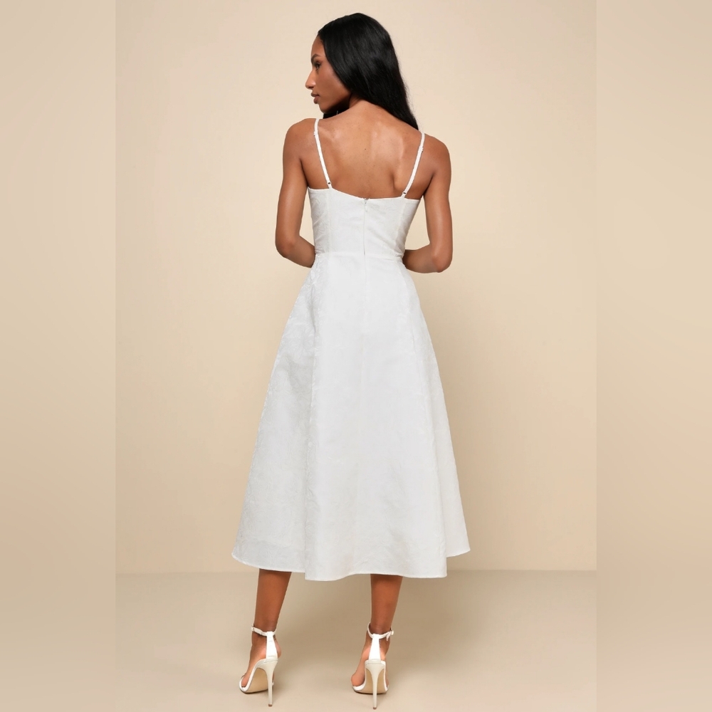 Lulus Meet Me For Tea White Jacquard Bustier Midi Dress - Picture 2 of 8